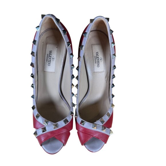 Valentino Garavani Rockstud Red Platform Peep Toe Heels Pumps Size 39 - Picture 3 of 11